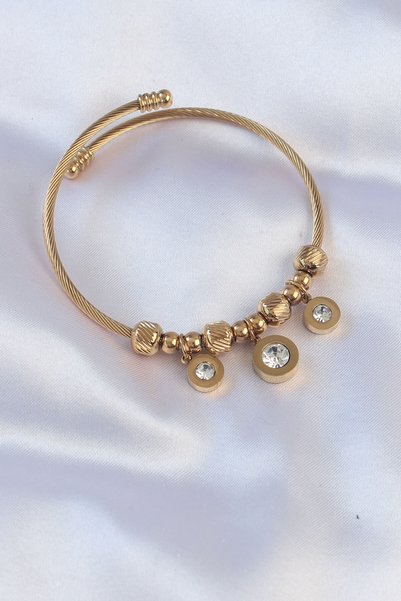 Bezos 316L Steel Gold Color Zircon Stone Model Charm Bracelet