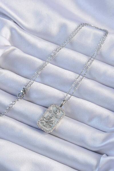 Generic Brand 316L Steel Chain Silver Color Zircon Stone Framed Tarot Necklace