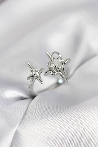 Beta Moda Hub Silver Color Pole Star Model Zircon Stone Women's Ring