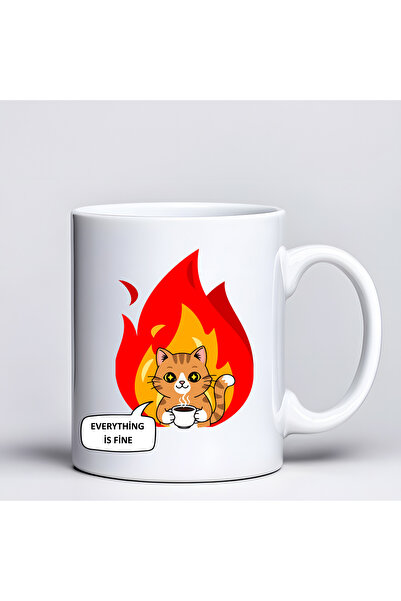 Beta Moda Hub Everything Is Fine Written Cat Design Mug Model 234 Humorous Pr...