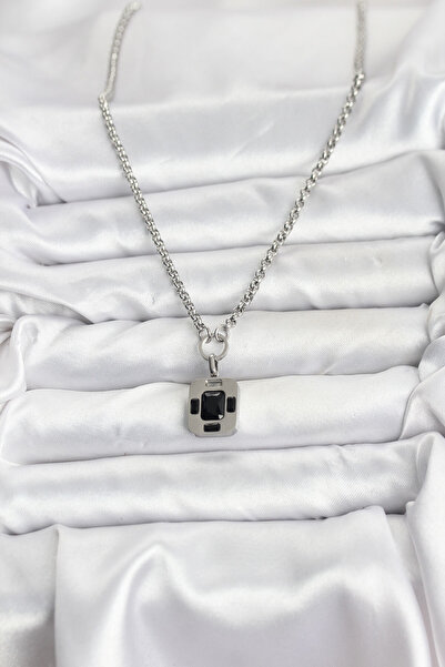Hobibahçem 316L Steel Chain Silver Color Vintage Model Women's Necklace