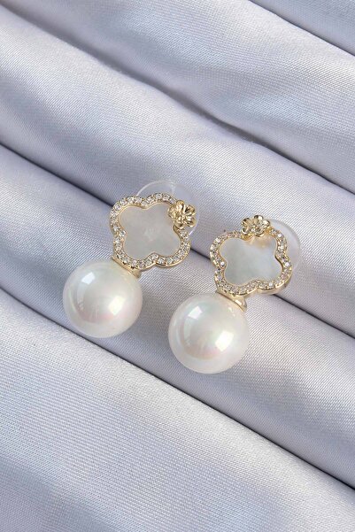 Twin Store Brass Gold Color Zircon Stone Flower Design Women's Earrings