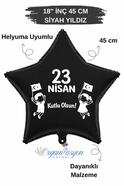 Organizasyon Pazarı بالون فويل أسود على شكل نجمة مقاس 18 بوصة |   عيد مبارك 2...