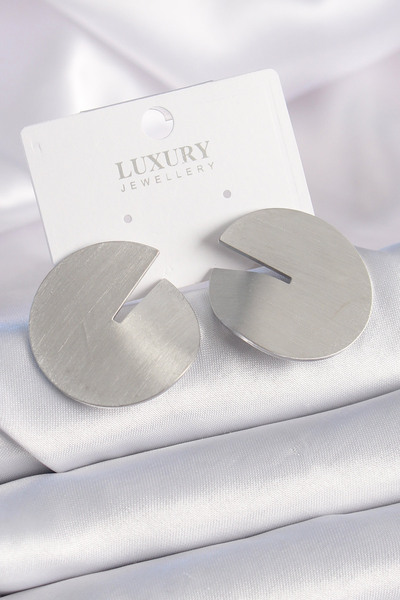 NY JOY Brass Silver Color Circle Plate Model Women's Earrings