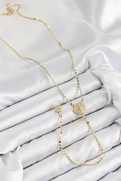 Hobibahçem Brass Zircon Stone Crushed Chain Locket Model Gold Color Y Necklace