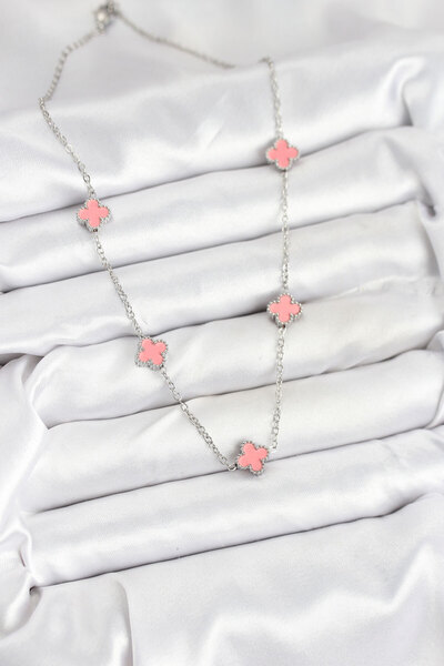 Generic Brand 316L Steel Chain Silver Color Pink Baby Boy Clover Women Necklace