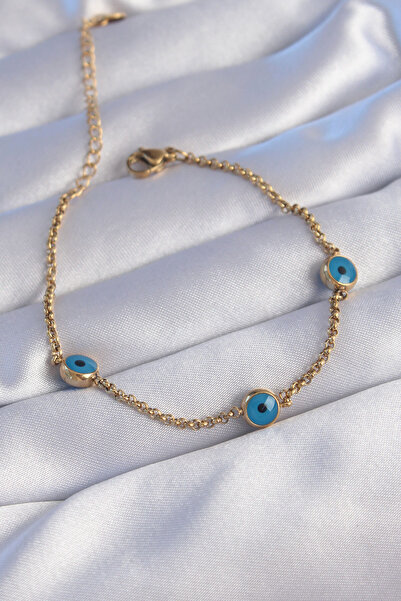 Beta Moda Hub 316L Steel Gold Color Evil Eye Bead Designed Bracelet