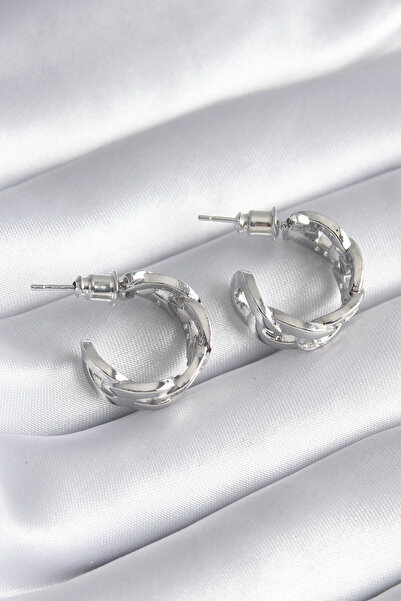 Hobibahçem Brass Silver Color Zircon Stone Chain Model Women's Earrings