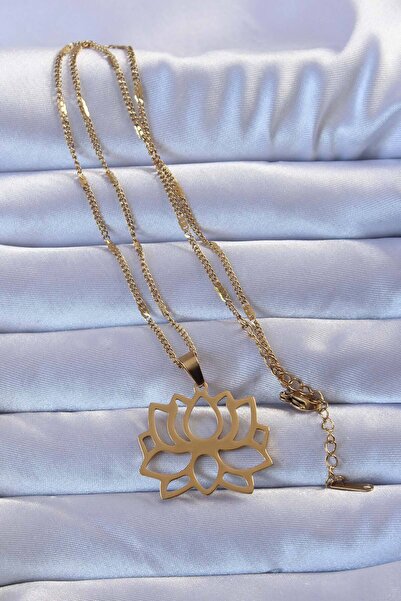 BŞK VİRGO 316L Gold Color Lotus Necklace