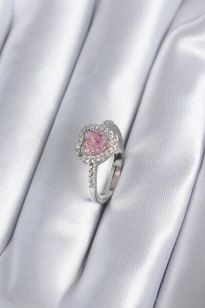 Beta Moda Hub Brass Silver Color Pink Zircon Stone Heart Charm Model Women's ...