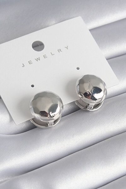 Twin Store Brass Silver Color Embroidery Detail Ball Model Women's Earrings