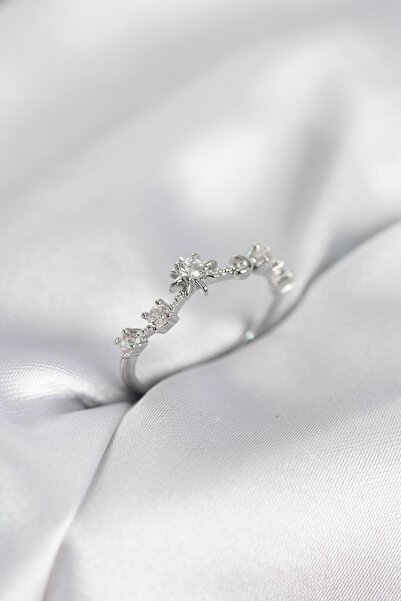 Beta Moda Hub Silver Color Night Theme Zircon Stone Women's Ring