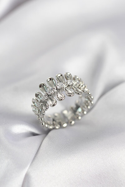 Beta Moda Hub Silver Color Zircon Stone Row Drop Model Women's Ring