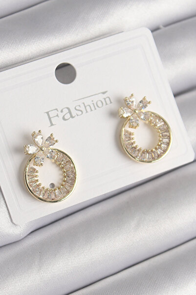 NY JOY Brass Gold Color Zircon Stone Hoop Model Flower Figure Women's Earrings