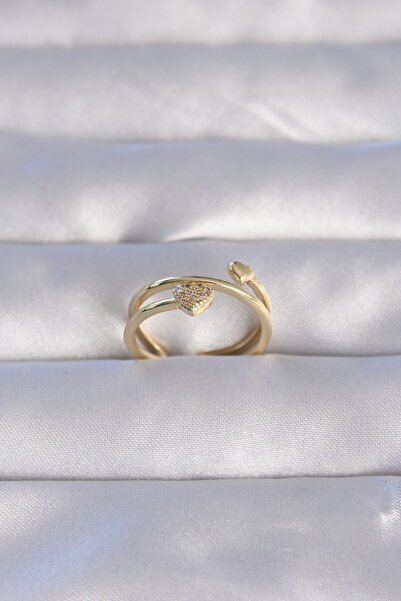 Beta Moda Hub Brass Gold Color Zircon Stone Heart Model Adjustable Ring