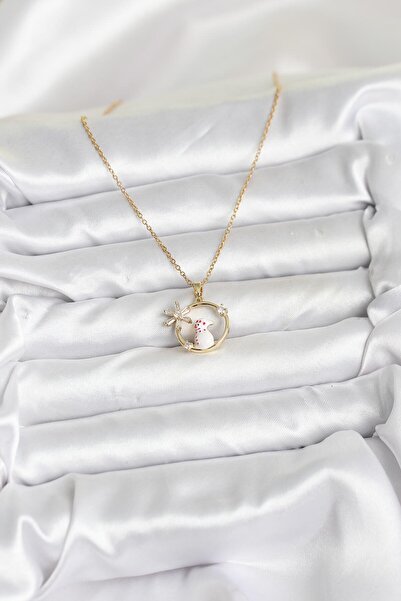 Hobibahçem 316L Steel Chain Gold Zircon Stone Christmas Themed Women's Necklace