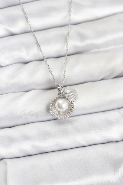Beta Moda Hub 316L Steel Chain Silver Color Pearl Sea Shell Model Zircon Ston...