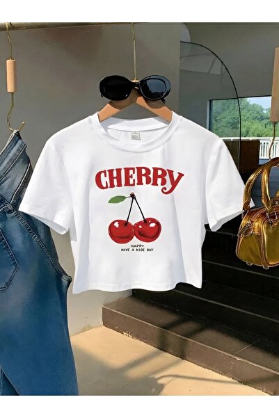 DM DOLCE MORE Μπλουζάκι crop με στάμπα κεράσια 1UT1
