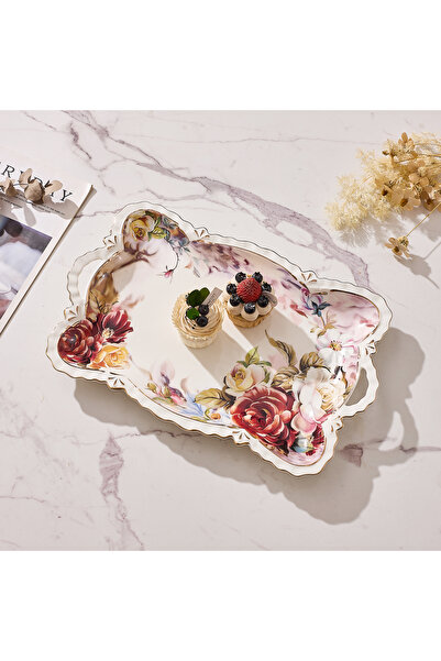 Malooki Πορσελάνινος δίσκος σερβιρίσματος με vintage φλοράλ σχέδιο, ενσωματωμ...