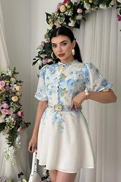 Julidress Мини рокля от висококачествен лен с флорални мотиви, подплата, кола...