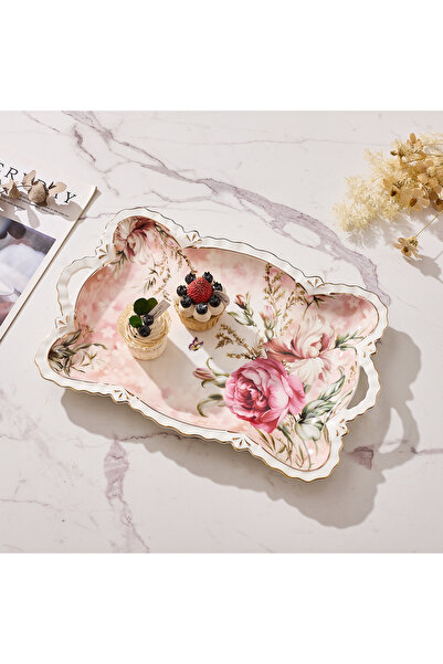 Malooki Πορσελάνινος δίσκος σερβιρίσματος με vintage φλοράλ σχέδιο, ενσωματωμ...