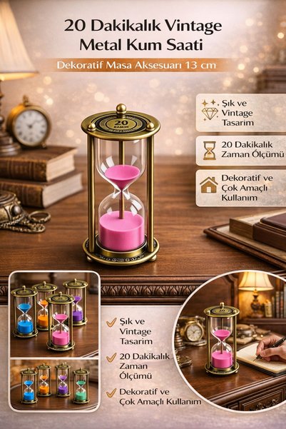 Tamsena Store 20 Dakikalık Vintage Metal Kum Saati Dekoratif Masa Aksesuarı 1...