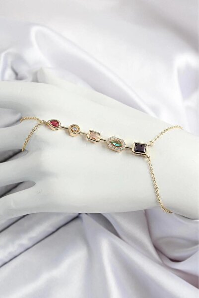 gemstone Gold Renk Çelik Renkli Taşlı Şahmeran Bileklik