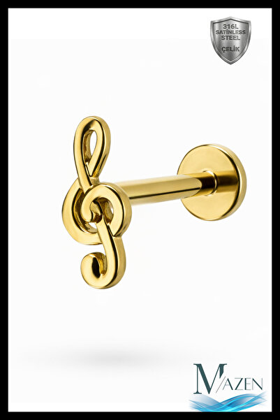MAZEN Sol Anahtarı Tragus Piercing | 316L Çelik | Arkası Düz (Flat Back) | Ka...