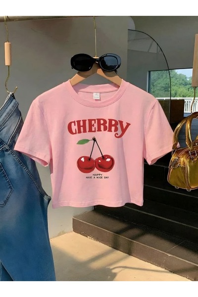 BENROMA Μπλουζάκι crop με στάμπα κεράσια 1UT1