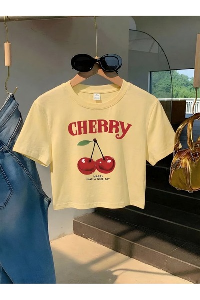 BENROMA Μπλουζάκι crop με στάμπα κεράσια 1UT1