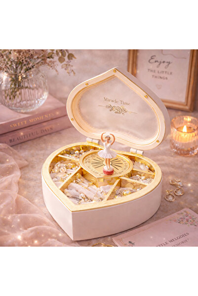 Seila Balerinli Müzikli Kalp Takı Kutusu Kurmalı Hediyelik Romantik Dekoratif...