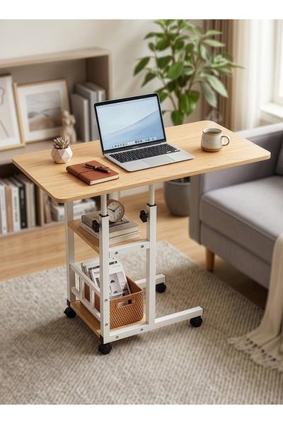 Cady One طاولة لابتوب متحركة بارتفاع قابل للتعديل مع سطح خشبي متين وإطار معدن...