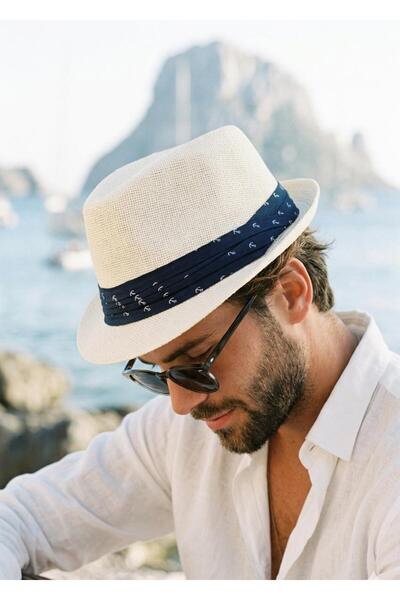 LAGRANZE Καπέλο Ανδρικό Ψάθινο με Σχέδιο Άγκυρας Μοντέλο Jackson