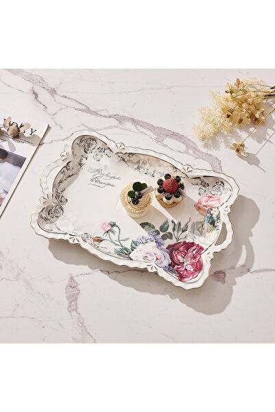 Malooki Πορσελάνινος δίσκος σερβιρίσματος με vintage φλοράλ σχέδιο, ενσωματωμ...