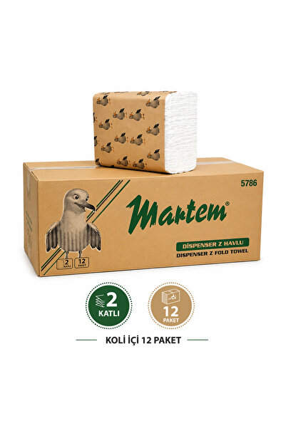 martem Peçete Z Katlı Dispenser Kağıt Havlu 2 Katlı 12 Paket (Koli İçi) Profe...