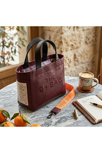 Liezonbag Bonhr Kadın Bordo Deri Tote Çanta El Ve Omuz Çantası Turuncu Askılı...