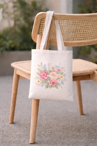 Tomris Hatun Floral Printed Raw Cloth Bag, Shoulder Bag, Shopping Cloth Bag, Sublimation Printed Cloth Bag