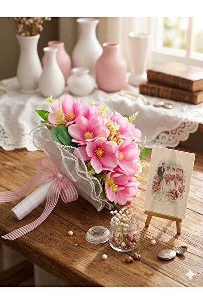 Acarflowers PEMBE MANOLYA GELİN BUKETİ