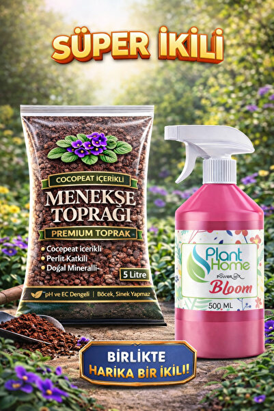 Plant Home Power Mix Premium Menekşe Toprağı 5L + Bloom Bitki Besini 500ML | ...