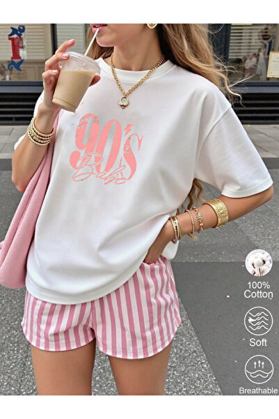 dont quıt Ženska bela oversize majica od 100% pamuka 90S