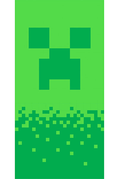 MINECRAFT Ψηφιακή Βαμβακερή Πετσέτα Θαλάσσης Creeper 70x140 εκ. Πράσινη