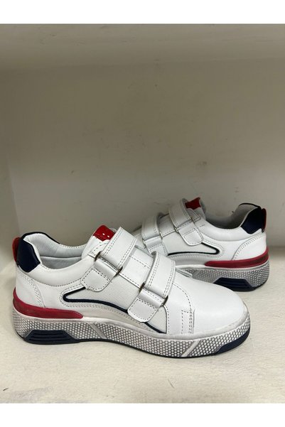 BAĞCILAR AYAKKABI Genuine Leather Orthopedic Sole Velcro Boys' White Sports Shoes