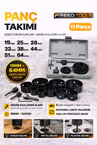 FREED TOOLS 11’li Panç Seti 19-64 mm Delik Açma Ucu | Dayanıklı Çelik Panç Ta...