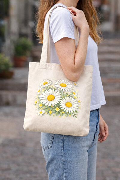 Tomris Hatun Υφασμάτινη τσάντα με στάμπα Daisy, τσάντα ώμου, υφασμάτινη τσάντ...