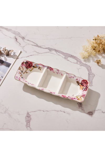 Malooki Πορσελάνινη πιατέλα τριών τμημάτων με βίντατζ φλοράλ σχέδιο, 27 x 14....