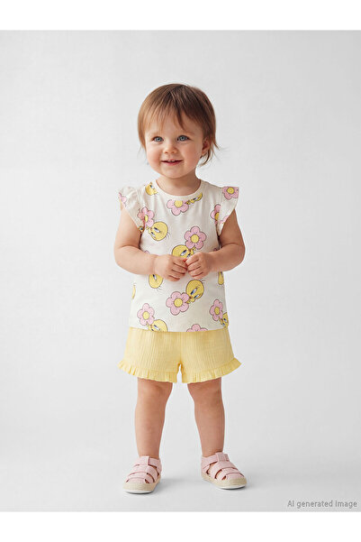 LC Waikiki Trendlucky with Difference Tweety Printed Baby Girl Shorts and T-S...