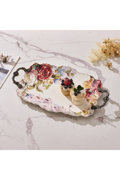 Malooki Οβάλ πορσελάνινος δίσκος σερβιρίσματος, με vintage floral σχέδιο, με ...