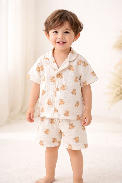 MixMax Bebe Erkek Bebek&Çocuk Kısa Kollu Ayıcık Desenli Şortlu Yazlık Pijama ...
