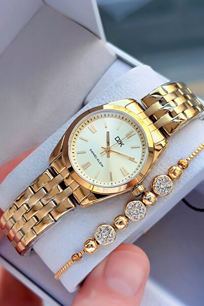 Daniel Klein Gold Colored 3 Atm Waterproof Women's Wristwatch - Steel Cord Br...