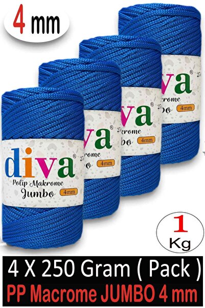Diva İplik 1 Kg Πολυεστέρας Μακραμέ Jmb (4 χιλ.) 240 Μπλε (Συσκευασία των 4)